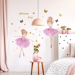 Detail of ballet dancer wall stickers with dream big text and stars for girls room