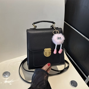 Zaino Mini in Pelle PU da Donna Con Ciondolo a Forma di Mostro Rosa Chiusura in Metallo Vintage Borsa a Mano Casuale Tinta Unita