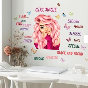 Inspirational English quotes and pink butterfly girl wall decals for home decor