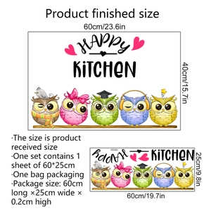 Happy Kitchen wall decals with colorful cartoon owls and decorative stickers for home
