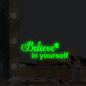 Φωτεινό Αυτοκόλλητο Τοίχου Believe In Yourself Χαλκομανία Καθρέφτη Με Σχέδιο Πεταλούδα Λάμψη στο Σκοτάδι PVC Αυτοκόλλητο Διακοσμητικό για Μπάνιο Κρεβατοκάμαρα