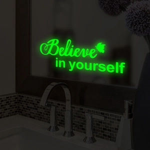 Φωσφορίζον αυτοκόλλητο τοίχου Believe in Yourself με πεταλούδες σε πράσινο χρώμα