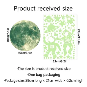 Luminous astronaut and planet wall stickers set with 19cm moon for room decor