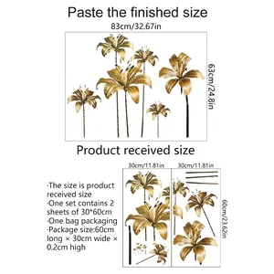 Größentabelle für goldene Blumenwandsticker mit Produktmaßen und Layout-Details