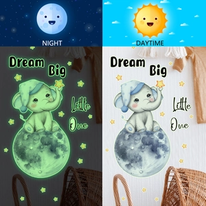 Glow in the dark elephant moon and stars wall sticker for kids bedroom decoration