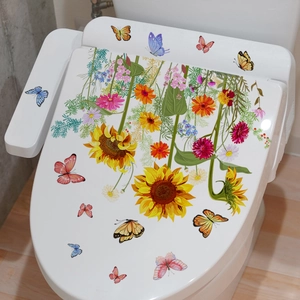 Floral sunflower and butterfly self-adhesive toilet seat lid wall stickers decor