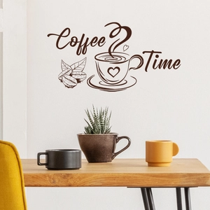 Artistic Coffee Time wall sticker with cup and beans for a cozy home cafe kitchen decor