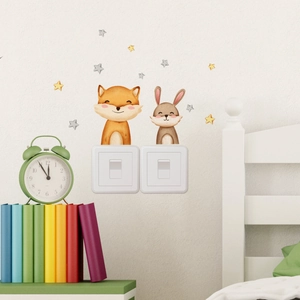 Cartoon fox and rabbit wall stickers for light switch decoration in kid's room