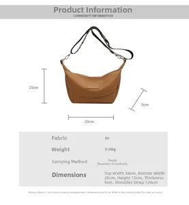 Sac demi-lune en cuir PU marron avec sangle géométrique et dimensions 20x15x9cm