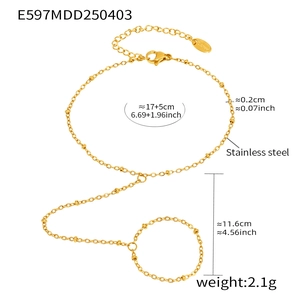 Detailed view of adjustable gold-plated stainless steel bead chain ring bracelet link