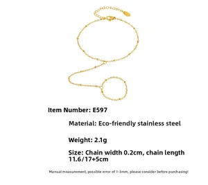 Detailed size specifications for gold-plated stainless steel finger chain bracelet
