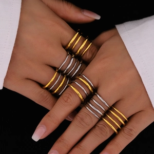 Minimalist multi-layered stainless steel open rings in gold and silver finish