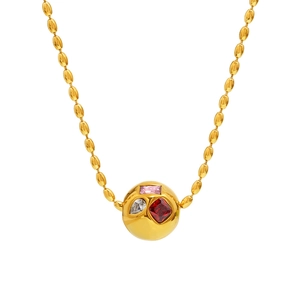 Collar de cuentas de acero inoxidable dorado con colgante de calabaza y cristales checos de colores