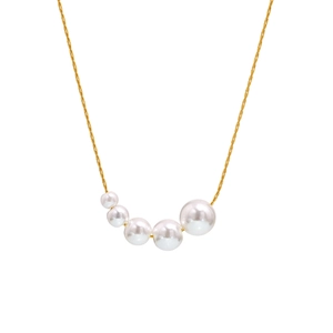 Elegant gold snake chain necklace featuring five gradient white pearls in a minimalist design