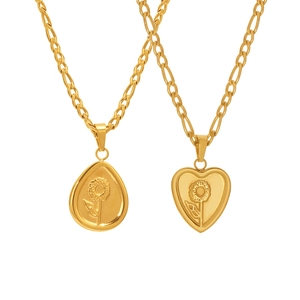 Colliers en acier inoxydable plaqué or 18K avec pendentifs tournesol cœur et larme