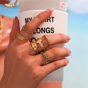 Anelli Aperti In Acciaio Inossidabile Irregolari Vintage Per Donna Placcati In Oro Bohemien Cuore Sorriso Orso Gioielli