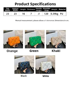 Detailed size chart and multi-color selection for quilted studded crossbody bags
