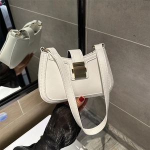Sac Sous le Bras en Cuir PU Style Français pour Femmes Petit Sac à Épaule Minimaliste Avec Fermoir Métallique Or Sac Selle Demi-Lune