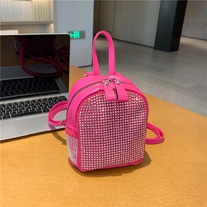 Mini Sac à Dos en Strass pour Femmes Mode Cuir PU Diamant Thermocollant Petit Sac à Bandoulière Polyvalent Sac à Main de Fête Quotidien