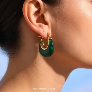 Fashion U-Shaped Resin Hoop Earrings Stainless Steel Geometric Moon Commuting Jewelry For Women