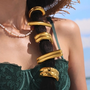 Gold stainless steel hair rings and metallic hair accessories for ponytail braiding