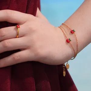 Graziosi Gioielli Mela Rossa Per Ragazze Acciaio Inossidabile Smalto Collana Bracciale Orecchini Anello Accessori Moda Cartoon