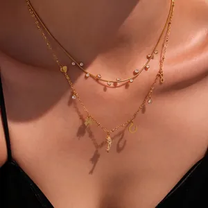 Dolphin Pendant Necklace Stainless Steel Zircon Multi Charms Heart Clover Horseshoe Infinity Elegant Women Jewelry