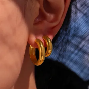 Minimalist Chunky Hoop Earrings Stainless Steel Polished Geometric Fashion Jewelry For Women Gold And Silver Tone