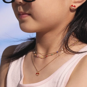 Parure bijoux papillon pour enfant avec collier à perles colorées et boucles d'oreilles rouges
