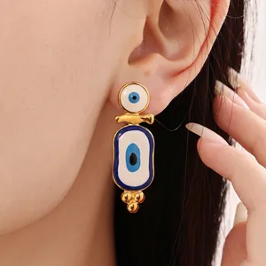 Boucles Oreilles Pendantes Mauvais Œil Nazar Acier Inoxydable Émail Goutte Huile Style Ethnique Bohème Bijoux Femme