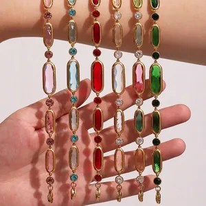 Bracelet En Acier Inoxydable Plaque Or Avec Pierre En Verre Tchèque Bijoux De Mode Luxe Exquis Pour Femmes