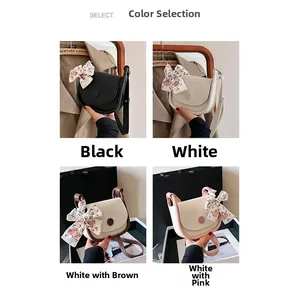 Detail view of four color options for the crossbody saddle bag with decorative silk scarf