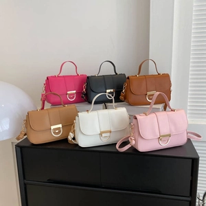 Women's PU Leather Small Square Shoulder Bag Vintage Elegant Flap Crossbody Bag With Gold Metal Buckle Top Handle For Daily Commute