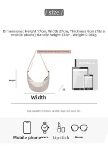 Guida alle taglie per borsa a mezzaluna beige con dimensioni 27x17x8 cm e dettagli