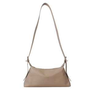 Minimalist light khaki PU leather shoulder bag with sleek silhouette and long straps