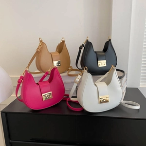 Women Half Moon Shoulder Bag PU Leather Crescent Hobo Bag With Gold Metal Buckle Adjustable Strap Fashion Underarm Bag