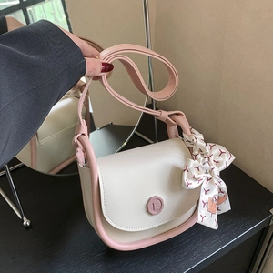 Women PU Leather Shoulder Bag Retro Contrast Color Ribbon Bow Small Crossbody Bag Minimalist Saddle Bag For Daily Dating Messenger Bag