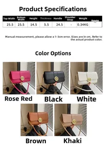 Detailed size chart and multi-color options for the stylish PU leather shoulder bag