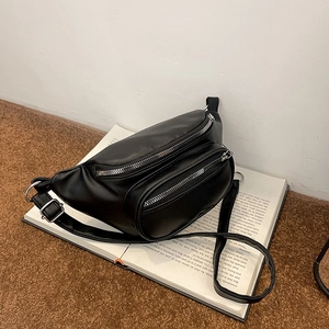 Borsa da Petto in Pelle PU da Donna Marsupio con Doppia Cerniera Catena Argentata Borsa a Sella Regolabile Urbano Minimalista per Viaggi
