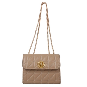 Sac à bandoulière matelassé kaki avec chaîne dorée et fermoir rond élégant