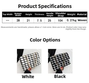 Tableau des tailles détaillé pour le sac à main tissé à carreaux avec dimensions