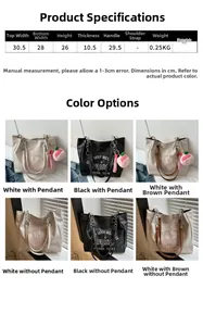 Detailed size specifications and multi-color view of this large PU leather tote bag