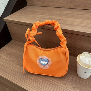 Women Canvas Heart Rabbit Patch Underarm Bag Ruched Handle Lace Trim Shoulder Bag Y2K Fashion Handbag Daily Matching Bag