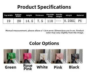 Detailed size guide and specifications for quilted PU leather chain crossbody bag