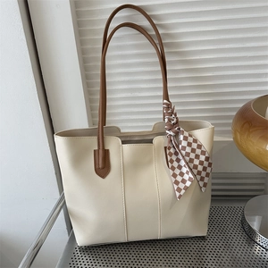 Damen Retro Pendeln PU Leder Tragetasche Große Kapazität Schultertasche Mit Satin-Schal Vielseitige Handtasche