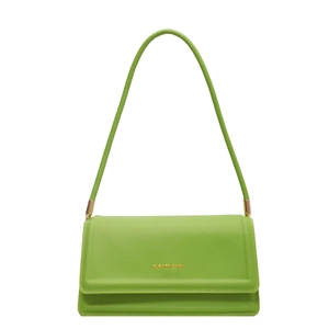 Grass green PU leather shoulder bag with gold lettering and rectangular flap closure