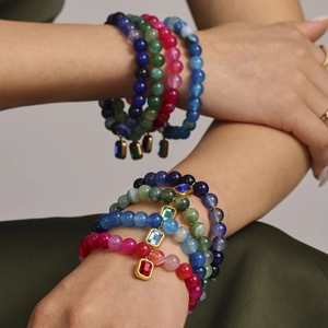 Handmade beaded agate bracelets for women with elegant rectangular gemstone pendants