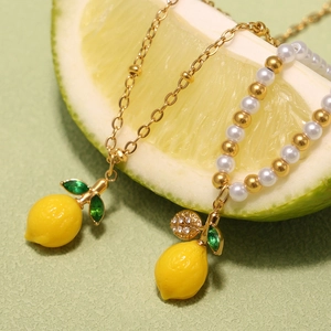 Collana con Perline di Künstliche Perle Limone Margherita Fresca Estiva in Acciaio Inossidabile con Ciondolo Frutta Ape per Gioielli di Moda Donna Fatti a Mano