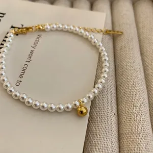Bracelet de perles style français avec perle dorée et fermoir réglable pour femme