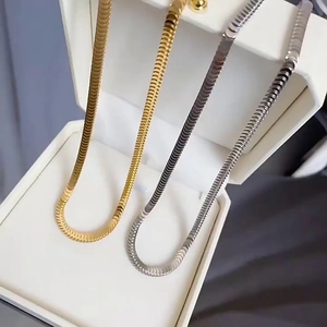 Sleek flat fish scale snake chain necklaces in gold, silver and gun black steel finish